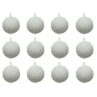Weihnachtskugeln Kunststoff 8cm x 12 Stück EIS Glitzer bruchsicher Christbaumkugeln weiß