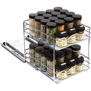 Ausziehbares Gewürzregal, Organizer für Schrank, robust, ausziehbar, 20,3 cm B x 26,4 T 22,4 H obere Küchenschränke und Speisekammer, Gewürze, Saucen, Dosen etc. 15,2 zwischen den Regalen