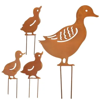 Omgoods – Gartendeko Entenfamilie – Dekoration für den Garten – Rostiges Metall – Osterdekoration – Langlebige Gartenfigur – Geeignet ...