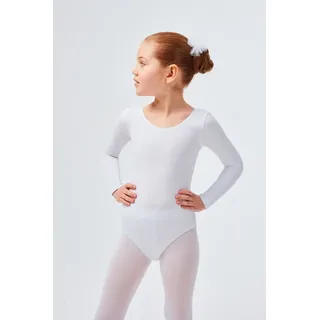 tanzmuster Body Ballettbody Lilly aus weichem Baumwollmischgewebe Langarm Trikot fürs Kinder Ballett weiß 116/122
