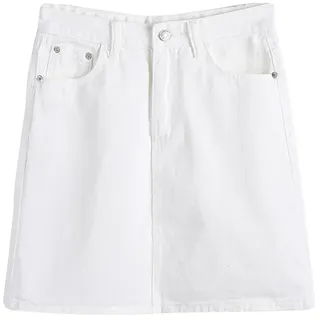 Damen Elegant Atmungsaktiv Hohe Taille A Linie Jeansrock Mini Bleistift Kurz Rock Weiß L - L