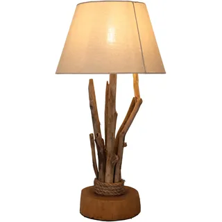 GURU SHOP Tischleuchte/Tischlampe, in Bali Handgemachtes Unikat aus Naturmaterial, Treibholz, Baumwolle - Modell Lubango, 63x32x32 cm