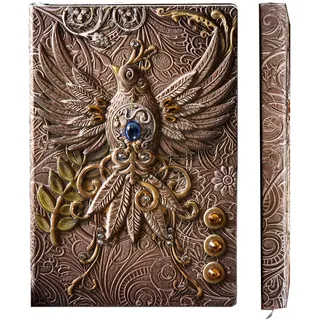 YHH Notizbuch A5 Liniert Hardcover, Vintage Leder Tagebuch Liniert Buch Reisetagebuch Lined Journal Notebook, Handgemachtes, 200 Seiten, GeburtstagGeschenk für Erwachsene Kinder, 3D Phönix Bunt