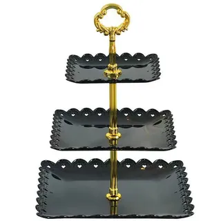 3-stufiger Dessert Stand Cupcake Stand Obst Candy Display Tischständer für Hochzeit Home Geburtstag Tea Party Dekoration (Schwarz(Quadrat))