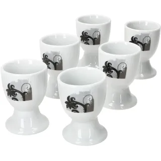 6er Set Black Flower Eierbecher  6 Personen Planzen-Dekor schwarz - 6 x Eierbecher