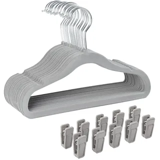 Finnhomy 30 Stück Kinderkleiderbügel, Baby Kleiderbügel rutschfest, Kleiderbügel Kinder mit 10 Clips, für Kleiderschrank, für Kinderkleidung, Babykleidung, grau