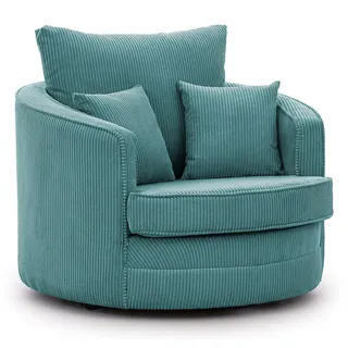 s-style möbel Drehsessel Love Seat XXL 360 Grad drehbar aus Cord-Stoff - 2 Jahre Gewährleistung mind. 14 Tage Rückgaberecht Blau,Türkis
