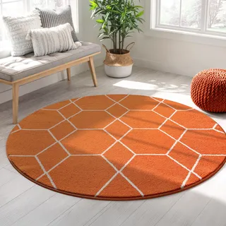 Sanat Trellis Kurzflorteppich Ø 120 cm Orange