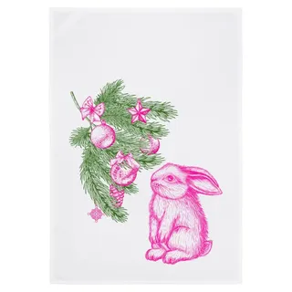 Geschirrtuch weiss, HASIGE WEIHNACHT, grün & neon pink