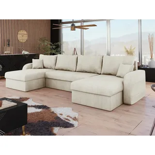 Mirjan24 Ecksofa Kris U Cord 3-Sitzer Beige