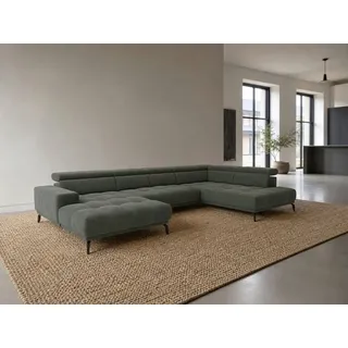 foamnova Wohnlandschaft Uppsala, mit Relaxfunktion, B 400 cm, Elektrischer Sitzvorzug & klappbare Kopfstützen grün