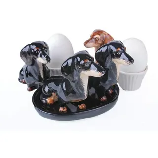 Dackel Geschenk Dackel schwarz Dackel Keramik Frühstücksset Salz und Pfefferstreuer Eierbecher Set Keramik,schwarz