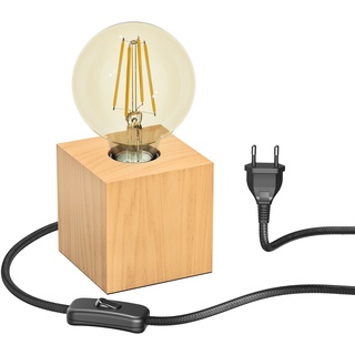 ledscom.de Tischlampe HITO, Holz massiv, eckig + LED Lampe gold max. 818lm, 3-Stufen dimmen, extra-warmweiß