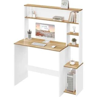 EUGAD schriftSchreibtisch, Computertisch, 5-stufiges Bücherregal, mit Stauraum - Weiß/Braun