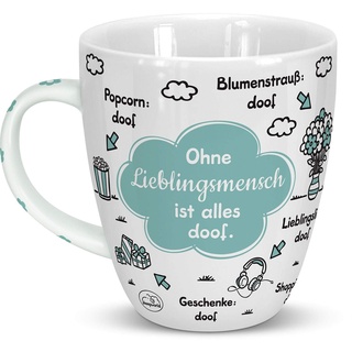 Sheepworld Tasse mit Motiv "Ohne Lieblingsmensch ist alles doof" | Porzellan, 45 cl | Tasse für Kaffee und Tee, Tasse mit Spruch | 46508