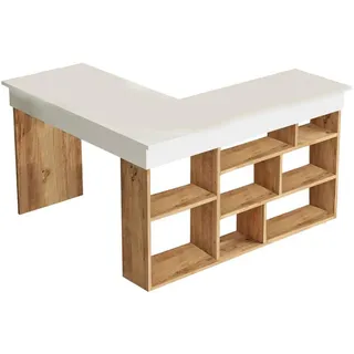 vente-unique Eckschreibtisch Lileul Kiefer / Weiß