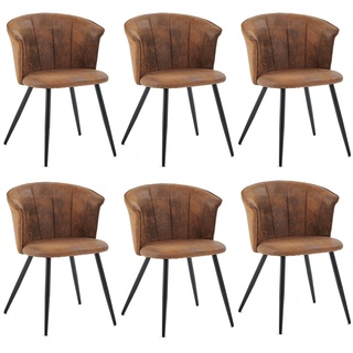 MEUBLE COSY Esszimmerstühle 6er Set Küchenstuhl Skandinavisch Polsterstuhl mit Armlehne Sessel aus Samt Metallbeine, Braun, 55x58x75.5cm