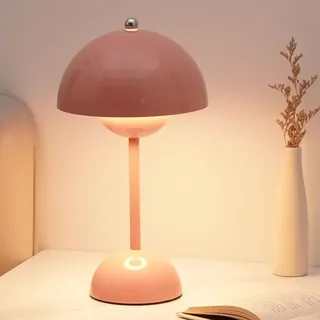 LED Tischlampe Kabellos, Nachttischlampen, Pilzlampe, Touch Dimmbare kuppelförmige Tischleuchte, batteriebetriebene Lampe, für Schlafzimmer. - Rosa