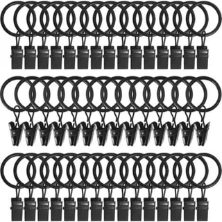 45 Gardinenringe Mit Clips – Schwarz, Robuste Gardinenclips, Befestigungshaken Für Spannstangen, Dekorative Haken Für Gardinen Und Fensterrahmen Mit Metallloch-innendurchmesser