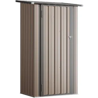 Aoxun Metall Geräteschuppen mit abschließbarer Tür, Pultdach, rostbeständiges Gartenhaus, robuster Gartenschrank für Werkzeuge, 90 x 50 cm, Braun