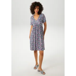Aniston CASUAL Sommerkleid mit farbenfrohen, grafischen Blümchen bedruckt - NEUE KOLLEKTION, Gr. 44 - N-Gr, schwarz-hellblau-royalblau-pink-rosa-grün-gelb-weiß-sand, , 91501511-44 N-Gr