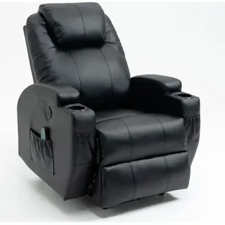Elektrisch Massagesessel Relaxsessel Heizung Massage Liegefunktion Fernsehsessel Wärmefunktion TV Sessel USB Polstersessel Schwarz - Schwarz