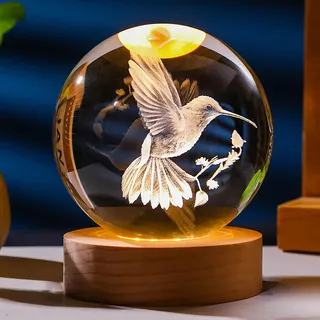 3D-Kolibri-Kristallkugel, 60 mm, Kolibri-Figur, Glas-Tierdekoration für Zimmer, Geburtstag, Liebhaber, Andenken, Briefbeschwerer