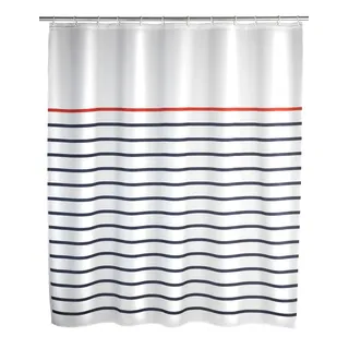 WENKO Duschvorhang, Textil-Vorhang für das Badezimmer | mit Ringen zur Befestigung, waschbar & wasserabweisend, 180 x 200 cm, white, Mod. Marine