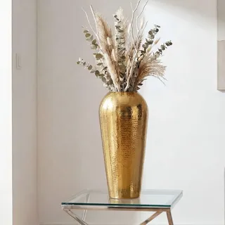 WOHNLING Dekovase Aluminium 50cm Gold Standvase groß Bodenvase rund modern Vase Metall für Blumen Design Wohnzimmer Deko - Wohndeko Handmade - Gold