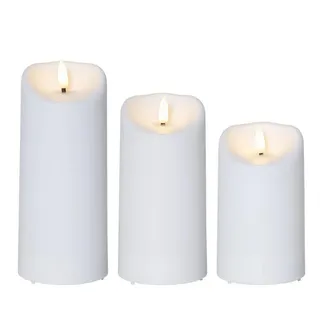 MARELIDA LED-Kerze LED Kerzenset für Außen 3D Flamme flackernd 3 Größen Timer weiß 3Stück (3-tlg) weiß
