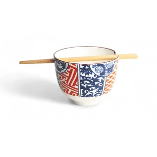 Soba Bowl ASIATICA – Japanische Porzellan-Schale Ø 13 cm mit Stäbchenhalter & Essstäbchen | Ramen Schüssel für Soba, Udon, Reis, Nudeln & Suppen | Geschirr - Japanisches Design (Botanica Irodori)