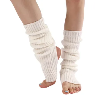 Damen Beinwärmer Stulpen Legwarmers Gestrickte Strümpfe Verdicken Beinwärmer Overknee Strümpfe Knit Crochet Socken Kniestrümpfe Legwarmers Stulpen Damen Lange Winter Beinwärmer (White, One Size)