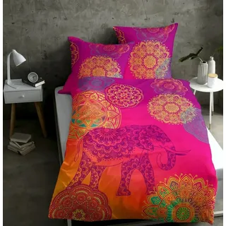 sister s. Bettwäsche NOIDA, Satin, 3 teilig, Mandals Ornamente Farbverlauf Glückselefant orientalisch angehaucht orange