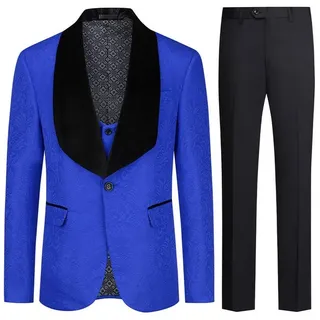Allthemen Smoking (3 tlg) eleganter Herrenanzug Slim Fit Anzüge mit einem Knopf blau 50