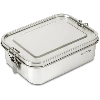 Wenco Lunchbox Edelstahl Groß mit 850ml Füllmenge – Brotdose mit Fächern, Entfernbare Trennwand und 2x Silikondichtung enthalten – Wasserdicht, Spülmaschinengeeignet 18,5 x 14,5 x 5cm