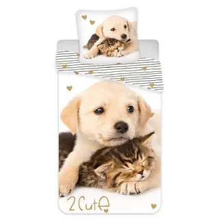 Jerry Fabrics Bettwäsche Golden Retriever - Hund & Katze - Wende-Bettwäsche-Set, 135x200 80x80, Baumwolle, 100% Baumwolle bunt