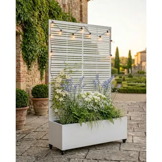 Hochbeet Metall mit Sichtschutz, Pflanzbeet Pflanzkübel Pflanzkasten Frühbeet Gartenbeet Blumenkasten Blumenbeet mit Rankgitter und Rollen wetterfest für Garten, Balkon und Terrasse
