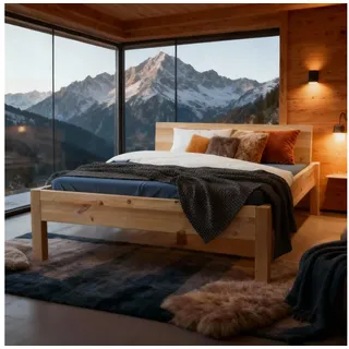 TUGA-Holztech Massivholzbett Zirbenholzbett Holzbett 140 x 200 cm 38cm metallfreies Zirbenbett Bett 140 cm x 200 cm x 38 cm
