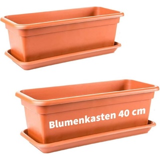 2friends Blumenkasten 40cm mit Untersetzer – 2er-Set Balkonkästen, Hochwertiger Kunststoff, Terracotta, Made in EU