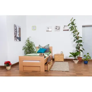 Einzelbett/Gästebett "Easy Premium Line" K2 inkl. 2 Schubladen und 2 Abdeckblenden, 90 x 200 cm Buche Vollholz massiv Natur