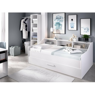Dmora - Kinderbett Antelao, Bettgestell mit Stauraum für Schlafzimmer, Bett mit 1 Schublade und 3 Regalen, 194 x 119 x 78 cm, Weiß