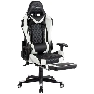 IKIDO Gaming-Stuhl Pedal-Gaming-Stuhl (Professioneller Gamingstuhl), Mit Beinauflage und Fußstütze, Eingebauter Wippmechanismus weiß