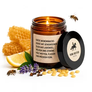 Bienenwachskerze mit ätherischen Ölen, Outdoor Duftkerze, 30h | 100% Bienenwachs, Lavendel, Nelke & Zitrone, für innen & außen