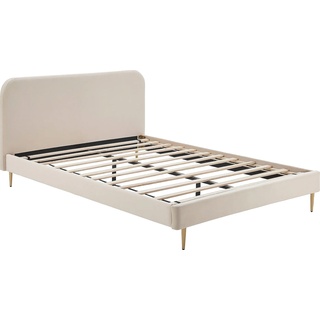 Polsterbett SALESFEVER Betten Gr. Samt 140x200 cm, Liegefläche B/L: 140 cm x 200 cm Betthöhe: 29,5 cm, kein Härtegrad, ohne Matratze, beige (beige, gold, beige, beige) Polsterbetten ohne Bettkasten Beine Chrom goldfarben