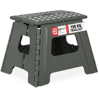 Relaxdays Klapphocker faltbar, Camping Hocker, Kinder Badhocker, bis 150 kg Kunststoff, Hbt: 30 x 37 x 29 cm, Hellgrau