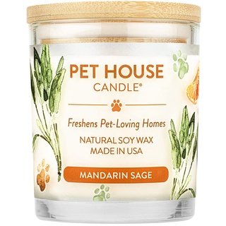 One Fur All Pet House Candle Duftkerze Mandarinensalbei, 100% pflanzliche Wachskerze, Geruchsentferner für Zuhause, ungiftige und umweltfreundliche Lufterfrischungskerzen