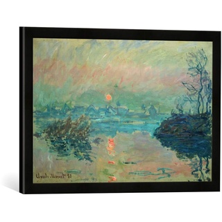 Gerahmtes Bild von Claude Monet Untergehende Sonne, Kunstdruck im hochwertigen handgefertigten Bilder-Rahmen, 60x40 cm, Schwarz matt