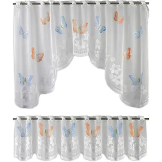 Kurzgardinen Experience by Omega, Blau, Orange, Weiß, Textil, Schmetterling, 150x75 cm, Oeko-Tex® Standard 100, Wohntextilien, Gardinen & Vorhänge, Fertiggardinen, Scheibengardinen