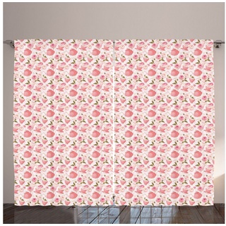 Gardine Gardinen mit Schlaufen und Haken 140 cm x 2 Vorhangbahnen, Abakuhaus, Blumen Vintage Tea Cups Roses grün|rosa 280 cm x 350 cm