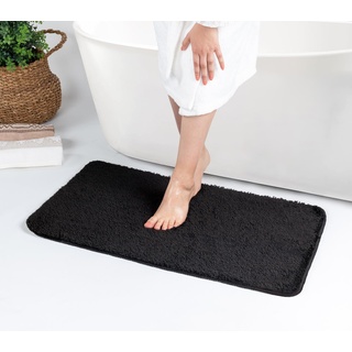 Surya Badezimmerteppich, waschbare Badematte, rutschfeste Badvorleger für das Badezimmer - Bad Vorlegeteppich waschbar, Badmatte oder Duschvorleger - Pflegeleichte Badteppich 50x80cm, Schwarz